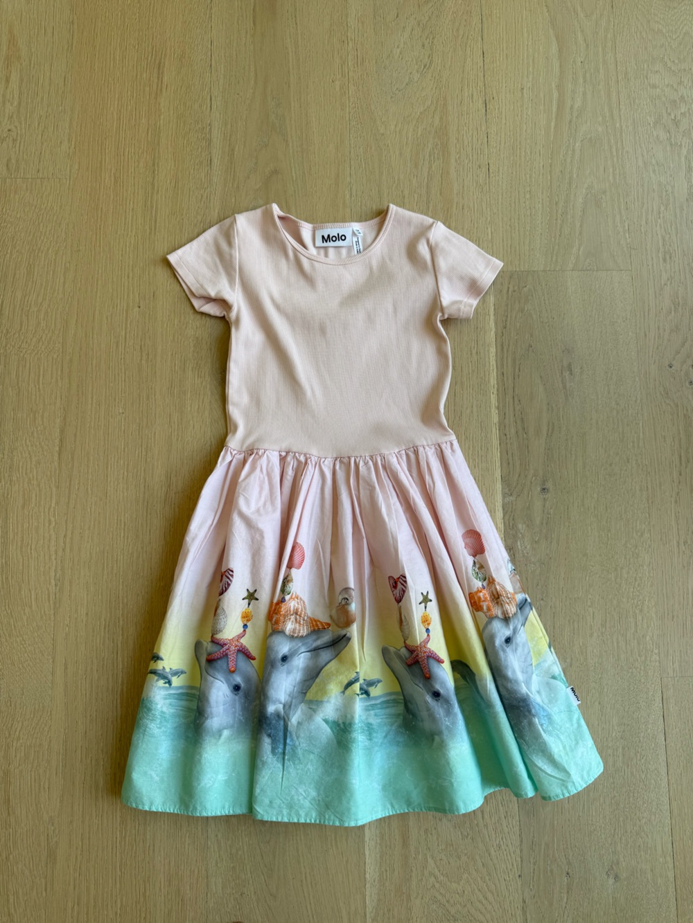 Molo Light Pink Ribbed girls dress
